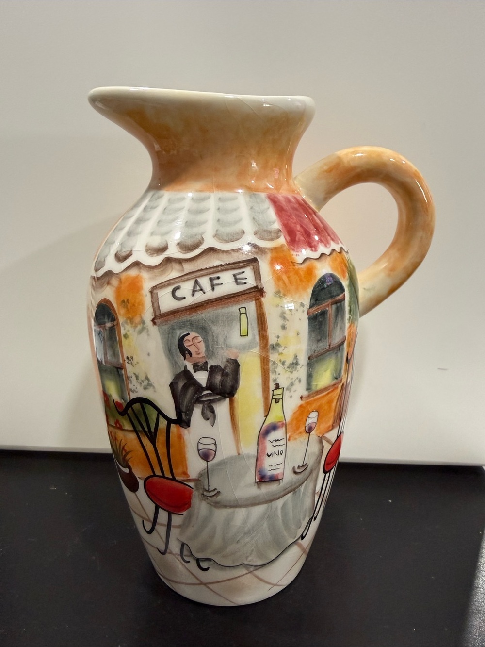 Ceramic Cafe Pitcher in Cream and Orange